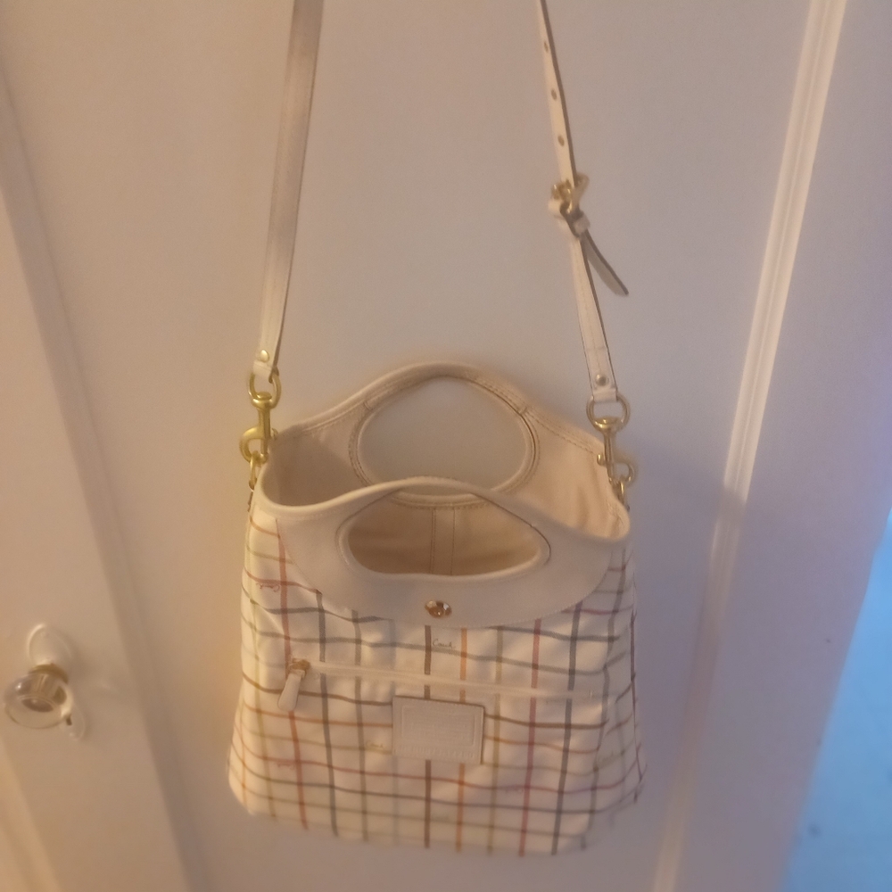 Vintage  Rare soft Leather Coach Shoulder Bag that is turned inside out adjustab